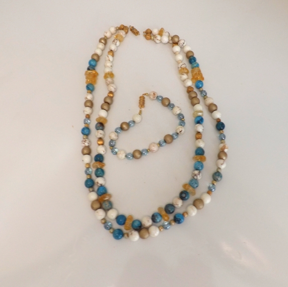 20" Double Strand Gemstone Necklace and 7" Bracelet - Picture 2 of 4